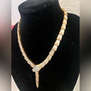 Elegant Gold-Tone Geometric Snake Serpent Statement Necklace (Costume Jewelry)